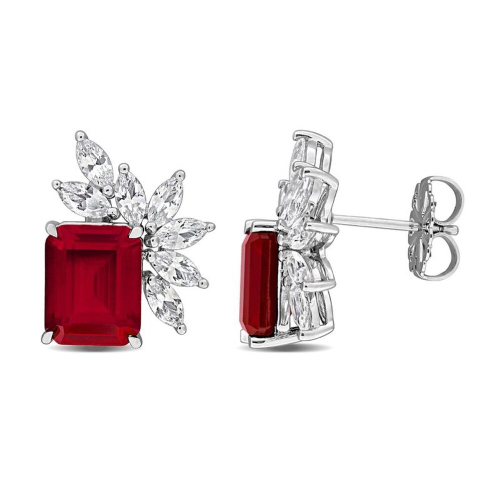 10.40 Carat (ctw) Lab-Created Ruby and White Sapphire Earrings Sterling Silver